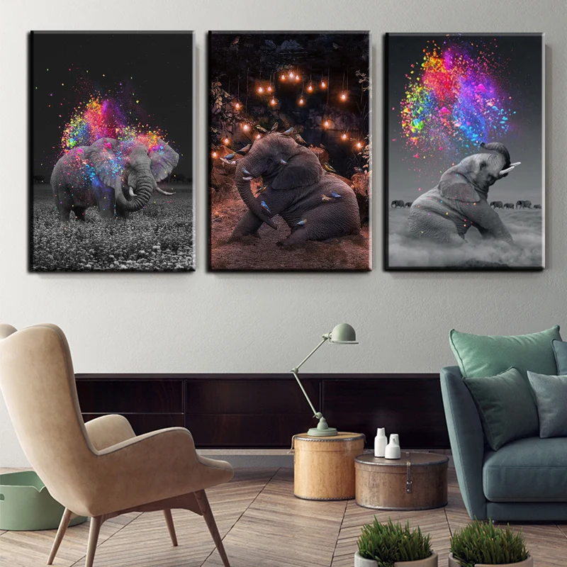 

Colorful Animal Art Play Elephant Canvas Posters Prints Wall Art Paintings Wall Pictures for Kid's Room Home Wall Cuadros Decor