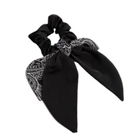 elastic band bow ribbon hair ring printing hair ring scarf long streamer bow rope korean elegant hair accessories