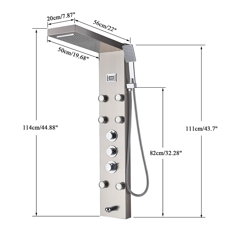 

Thermostatic Rainfall Shower Panel Faucet Body Massage System Stainless Steel Shower Column Tap Digital Temperature Screen