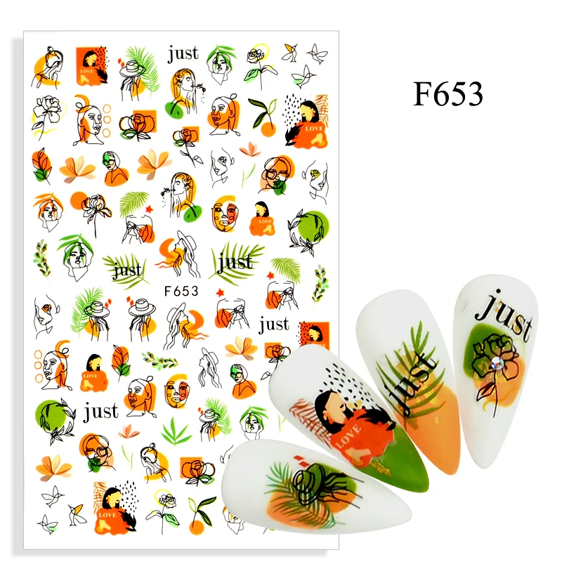 2022 летние наклейки для ногтей с цветами и фламинго 3D абстрактный дизайн лица леди