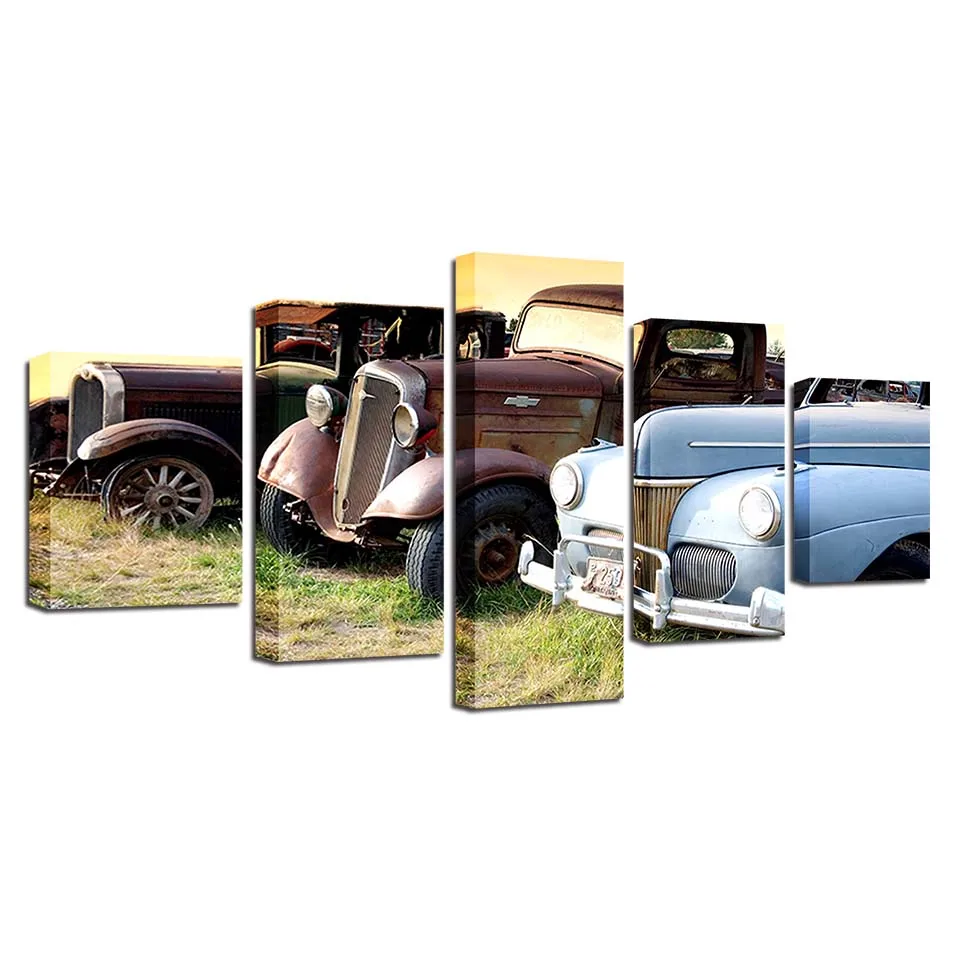 

Home Decor Modern Abstract Canvas Wall Art Pictures 5 Panel Retro Car Living Room Modular HD Printed Poster Painting Frame