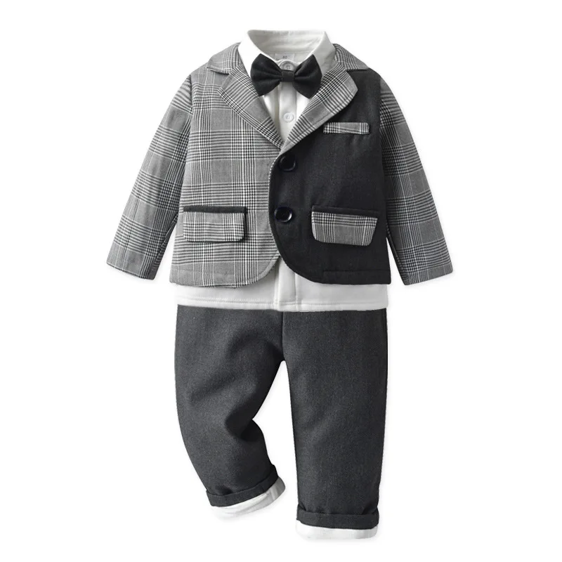 

2021 Children Suit Baby Boys Clothes Newborn Tracksuit Formal Dresses Shirt+Pant+Coat 3Pieces Costumes For Children 0-5Y