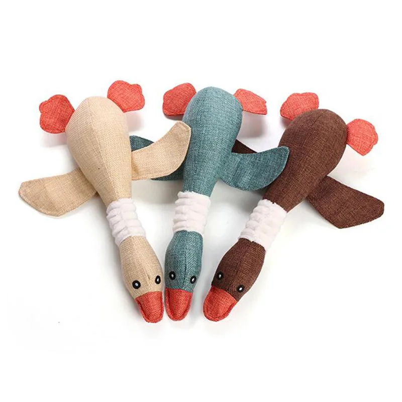 30cm Plush Squeaky Dog Toy For Small Dogs Linen Goose Puppy Squeaky Chew Toy Teeth Cleaning Bite Resistant Toy Pets Accessories