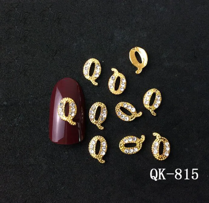 

100pcs A-Z English Letters Gold 3D Rhinestone nail studs /AB stone nail art Charm / Jewelry Charm Alphabet AB Crystal Nails