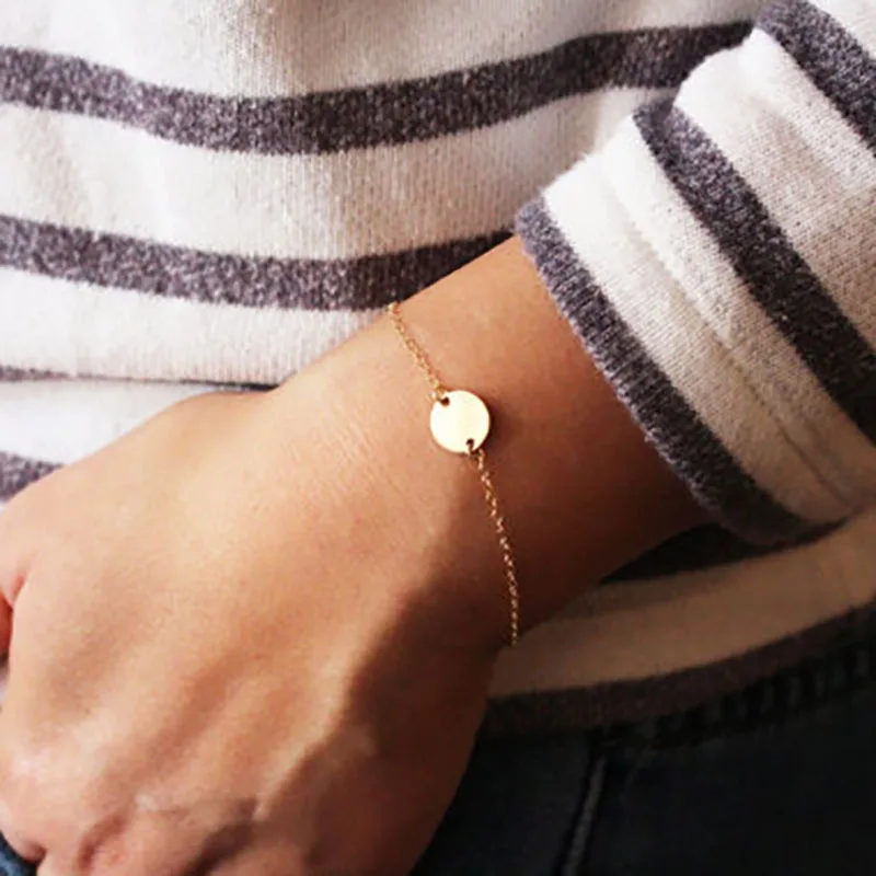 Простой браслет цепочка для женщин золотого серебряного цвета полый круглый