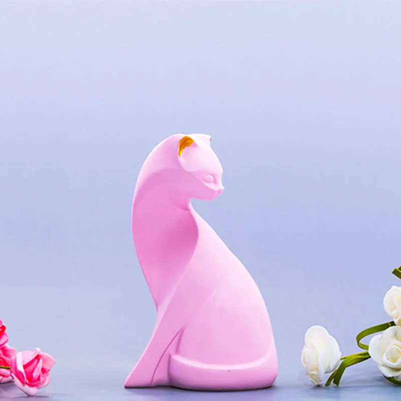 

Cute Pink Cat Toys Art Crafts Resin Figurine Home Office Desktop Decoration Ornament Wedding Decoration Pet Sculpture Gift