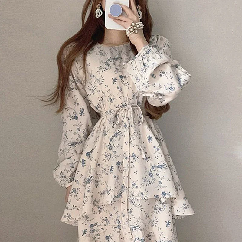 Gaganight женское платье с О-образным вырезом и цветочным принтом на завязках талии