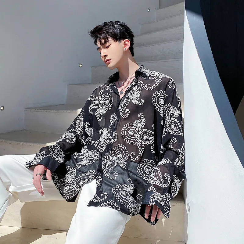 

Baroque Embroidery Oversize Cashew Flowers Vintage Shirt For Mens Retro Clothing For Young Mens See Through Party Shirts Mens
