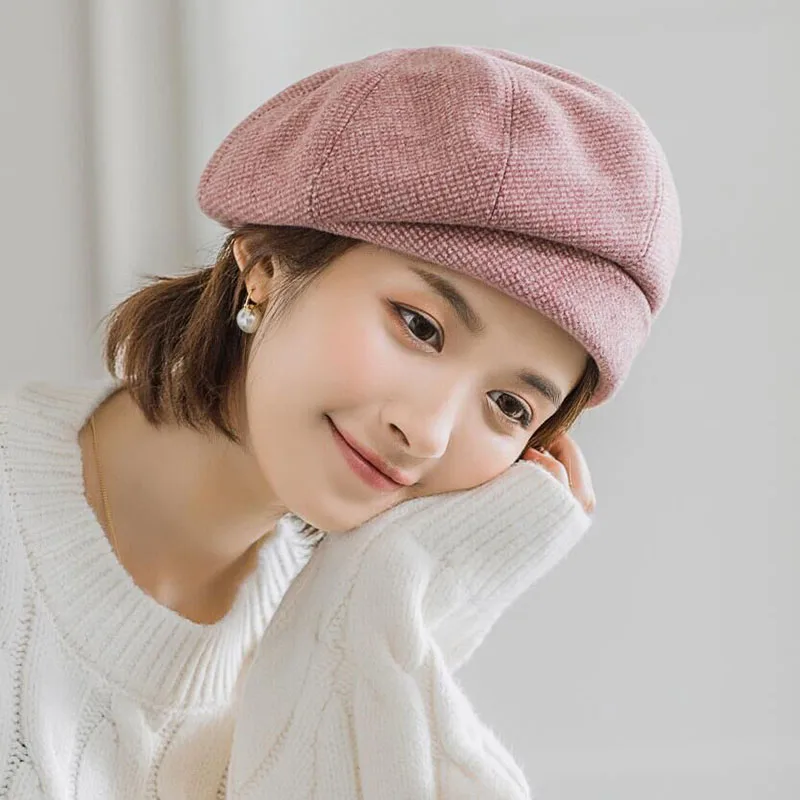 Элегантные женские винтажные хлопковые клетчатые шапки модный восьмиугольный