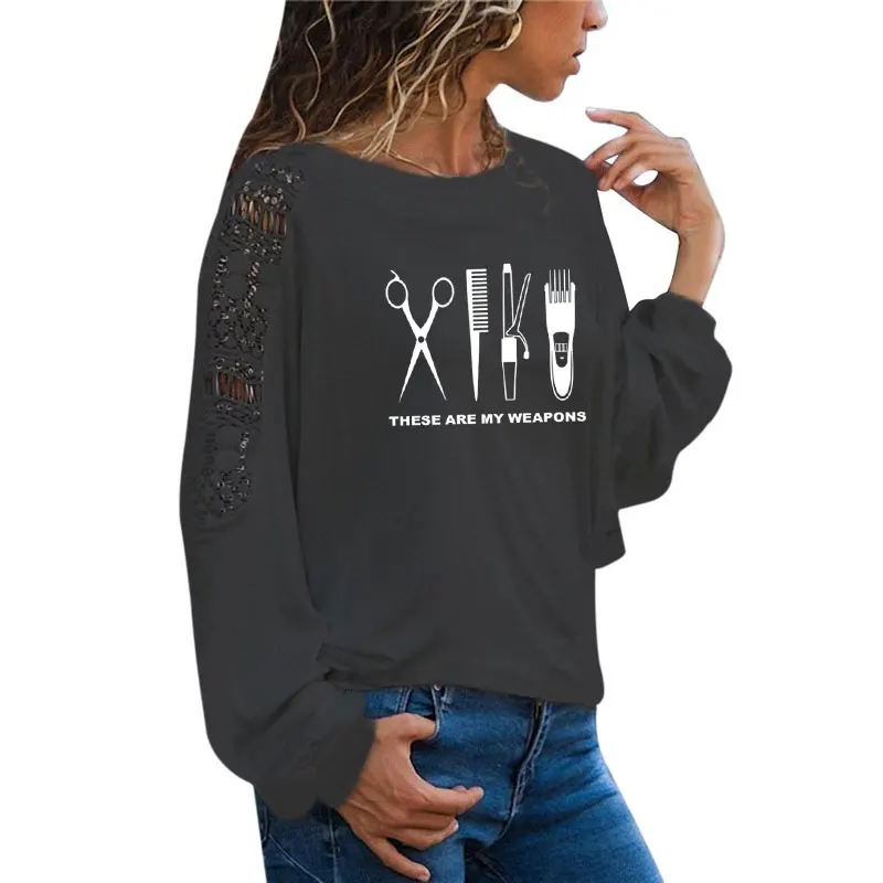 Парикмахерская футболка для женщин с длинным рукавом и О образным вырезом