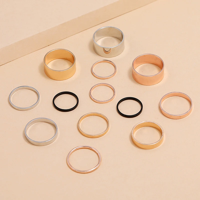 13 шт./компл. панк набор колец для женщин простые гладкие золото Цвет серебро