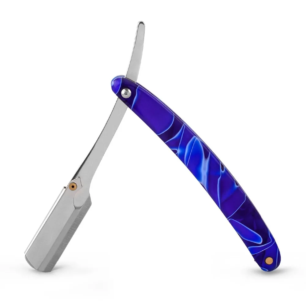 

QSHAVE Straight Razor Dark Blue Acrylic Handle Classic Safety barber Straight Razor Fit half Piece Double Edge Razor Blade