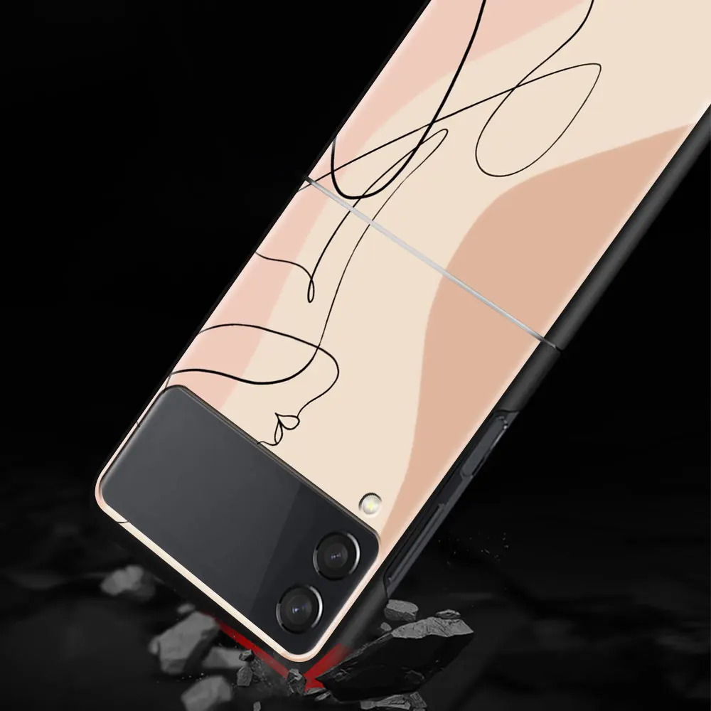 for samsung galaxy z flip 3 5g case luxury matte black hard phone cover zflip 3 shockproof fundas shell abstract women face line free global shipping