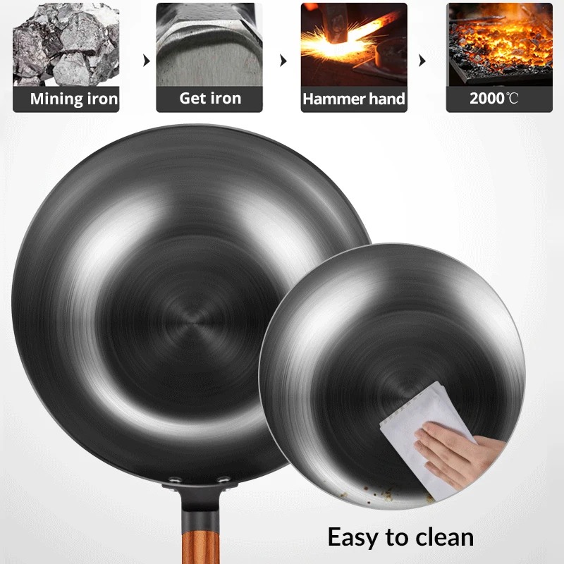 High Quality Chinese Iron Wok Traditional Handmade Iron Wok Non-stick Pan Non-coating Induction and Gas Cooker Cookware