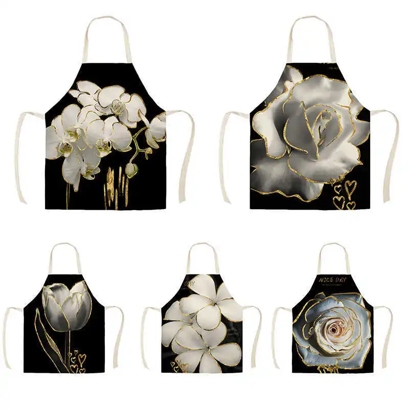 

Фартук для веранды с цветочным рисунком, кухонный Льняной Фартук с принтом для взрослых и детей, для уборки дома, защита от загрязнений