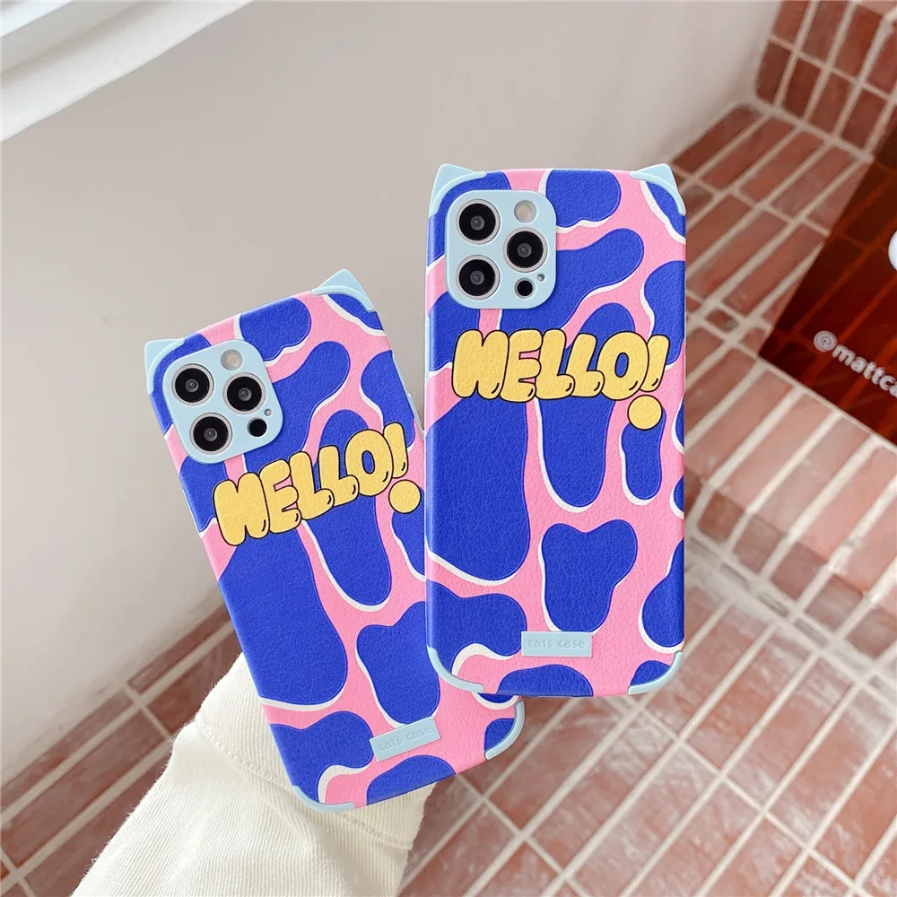 

Cartoon Cat Ears Gradient Stripe Phone Case For iPhone 12 11 PRO MAX XS X XR 7 8 PLUS Silicone Soft Frame Shockproof Cover Shell