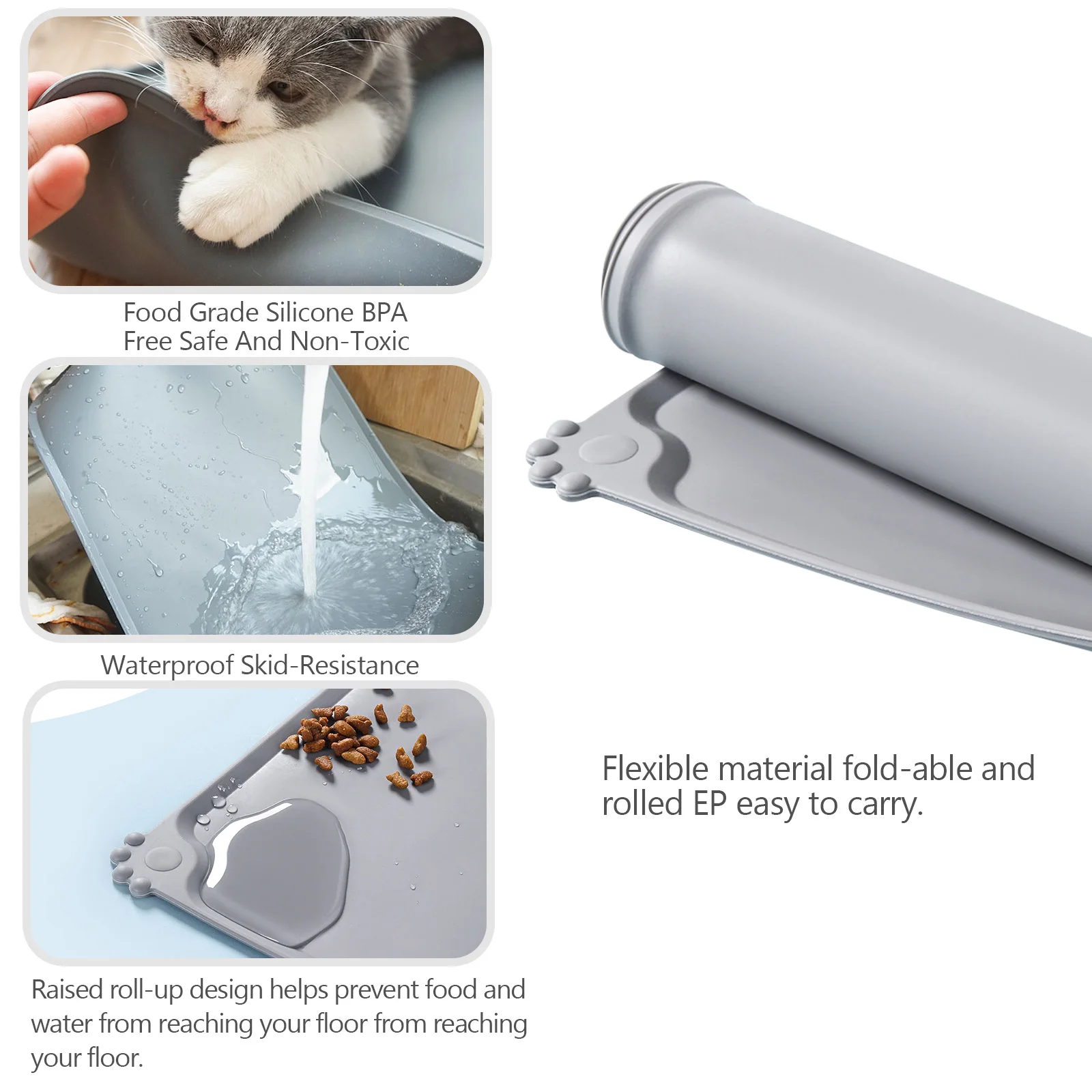 Водонепроницаемый коврик для домашних питомцев однотонный силиконовый миска