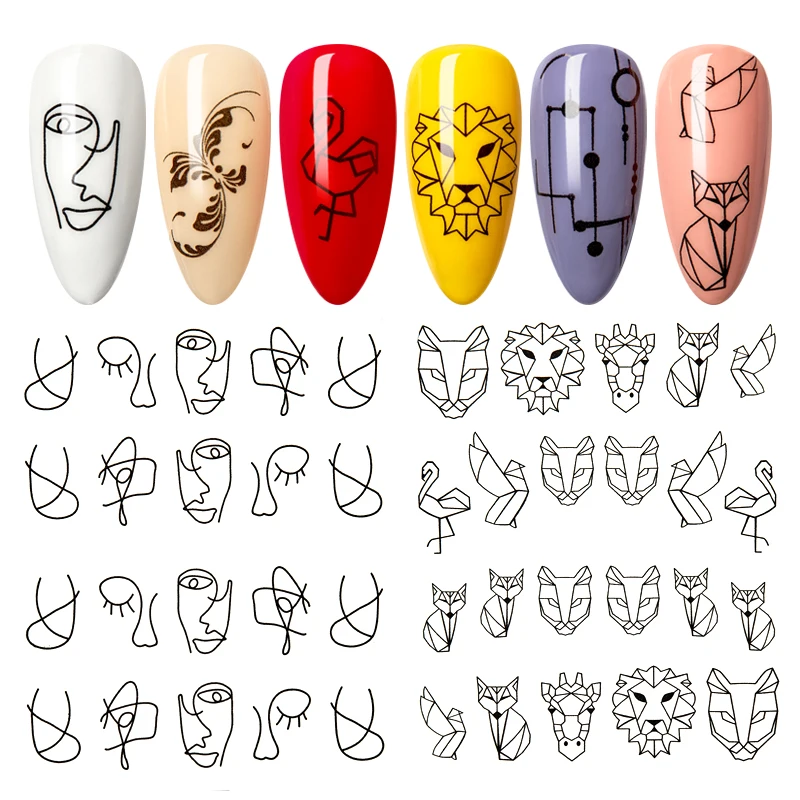 Геометрические Водные Наклейки для ногтей с четырьмя лилилиями шикарные цветами