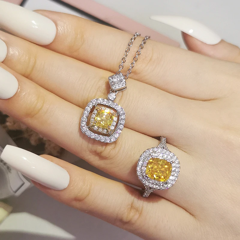 

2pcs Pack Two Gift Yellow Real 925 Sterling Silver Jewelry Engagement Wedding Bridal for Brides Ring African J6360