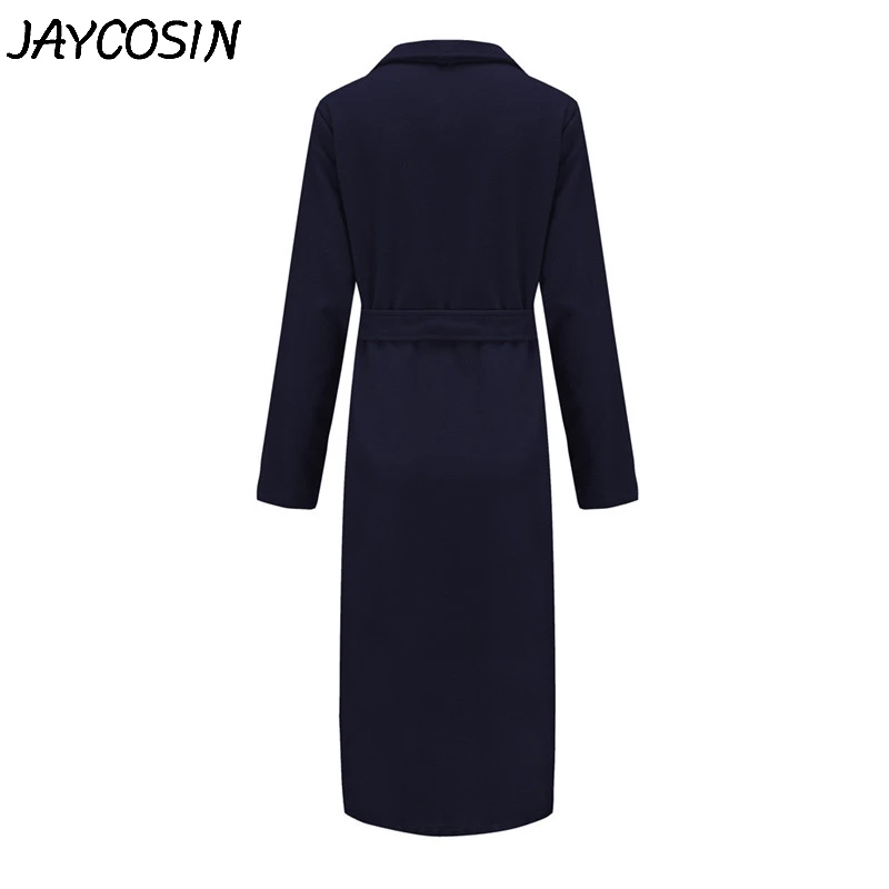 Женское шерстяное пальто JAYCOSIN длинный Тренч на пуговицах с лацканами однотонное