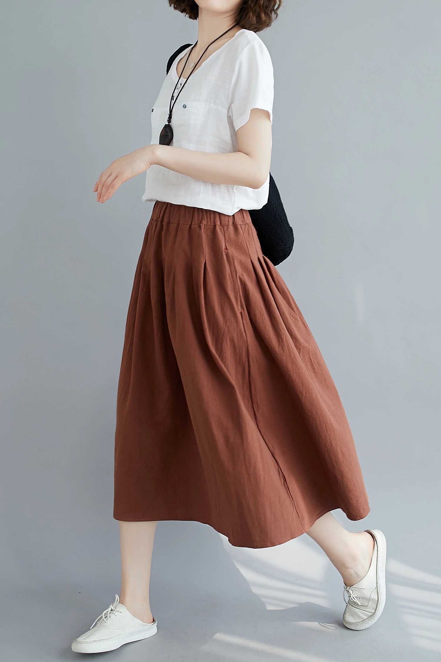 

Summer Minimalist Women's Long Skirt Casual Cotton Linen Skirts Woman Elastic Waist Skirts For Ladies