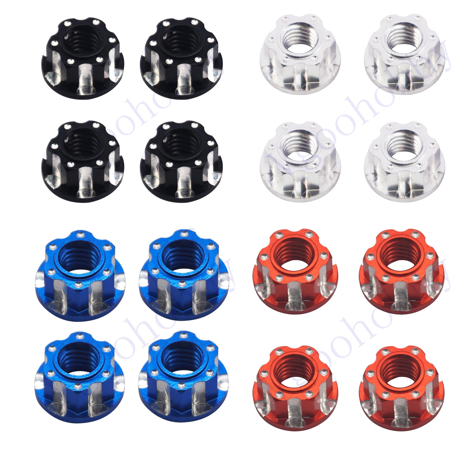 

4Pcs Hexagonal Nuts, M4 Aluminum Alloy RC Wheel Hex Nuts for HSP Sakura D3 D4 1/10 RC Car