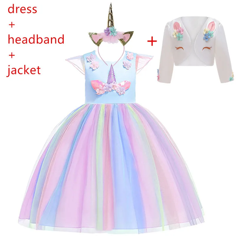 Платье принцессы с цветочным рисунком единорога для девочек платье-пачка на