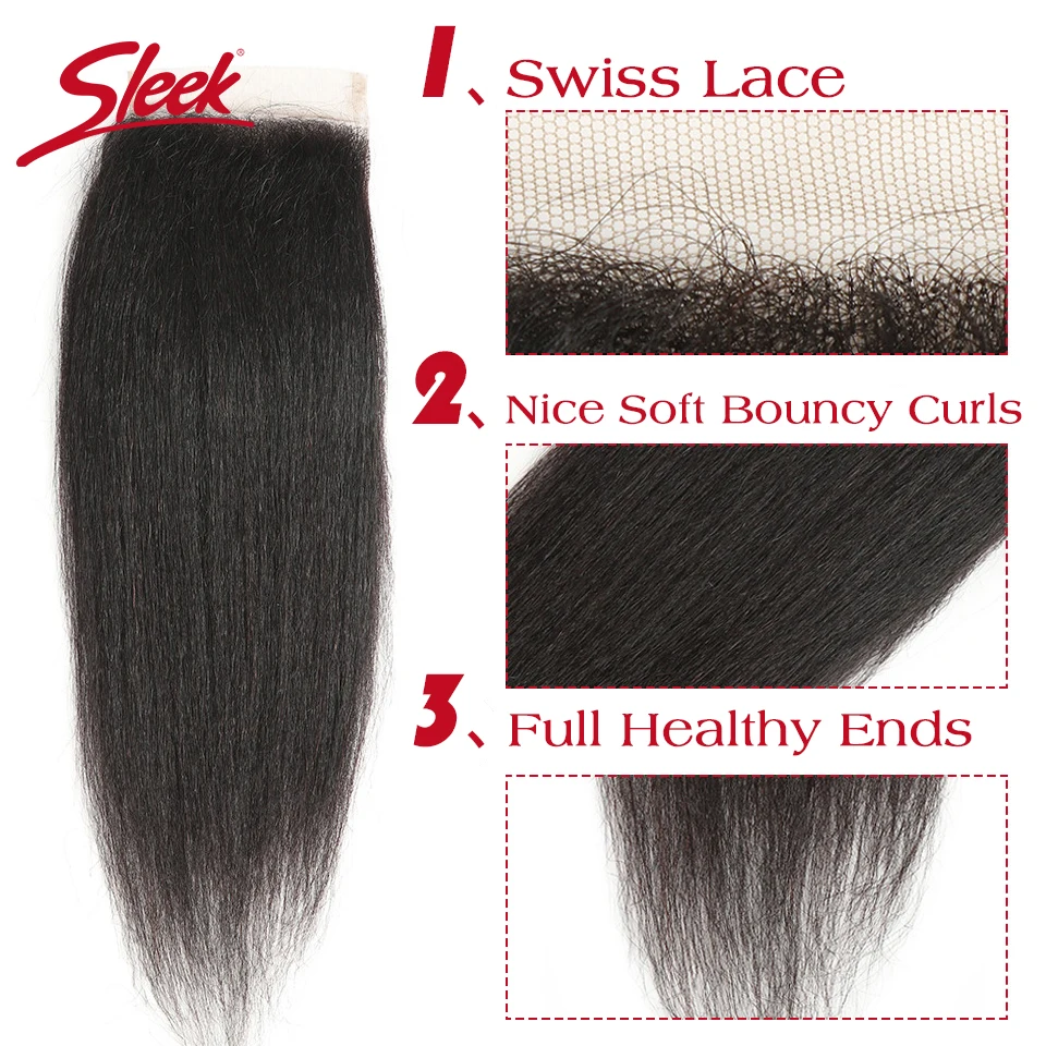 Sleek бразильские Яки прямые волосы Кружева Закрытие 10-20 дюймов Волосы remy 4x4 средней длины коричневого цвета с отбеленные Кружева чехол