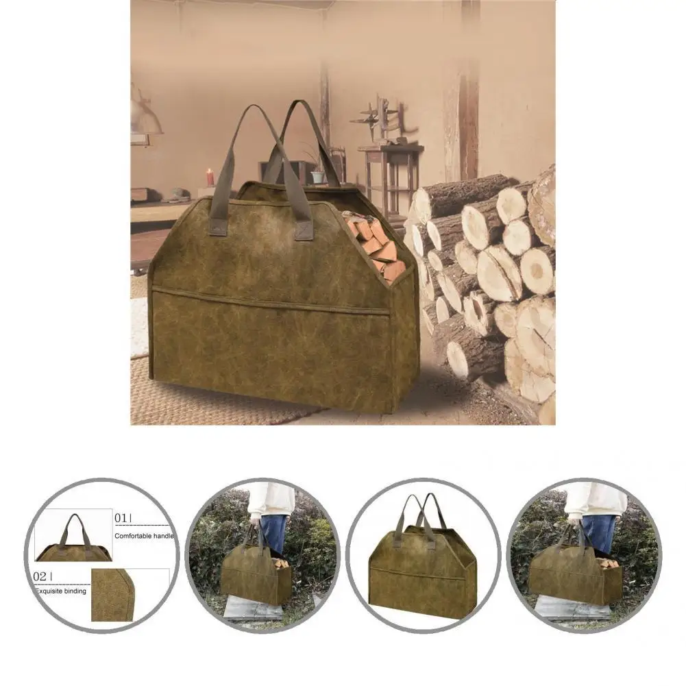 

Canvas Useful Stand Up Log Carrier Tote Holder Solid Color Storage Bag Enclosed Design for Home
