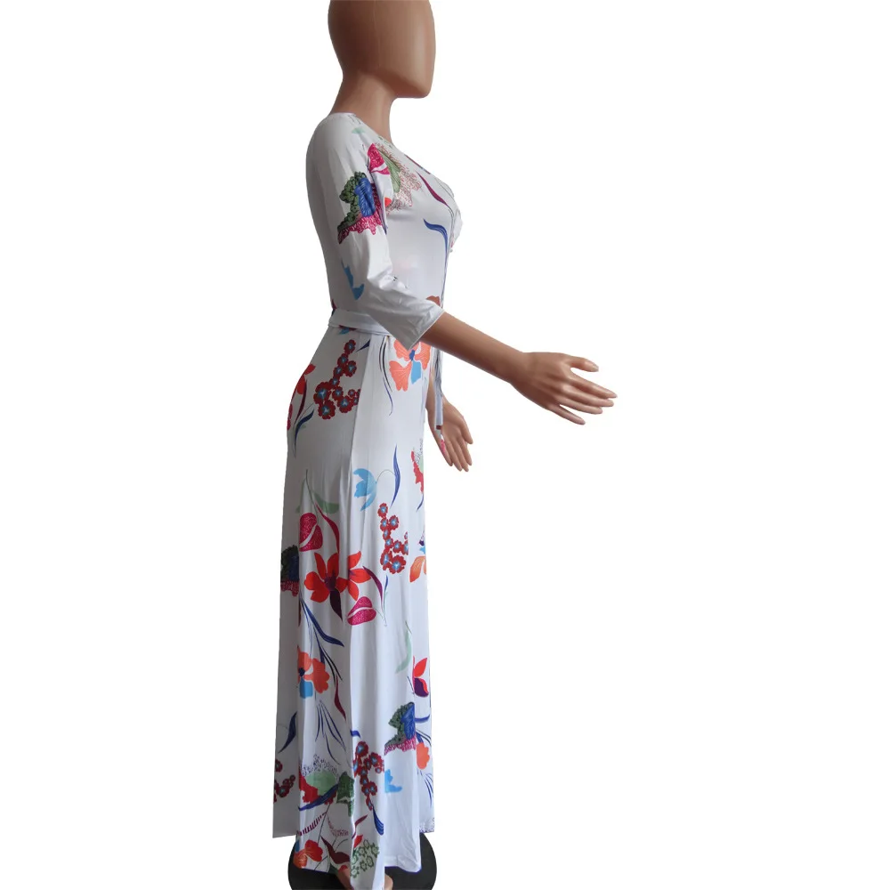 HAOOHU весенне-летнее женское платье, сексуальные платья для вечеринок, Vestidos размера плюс, с перекрестным v-образным вырезом, с принтом, Бандажное, с большим подолом, свободное Макси платье