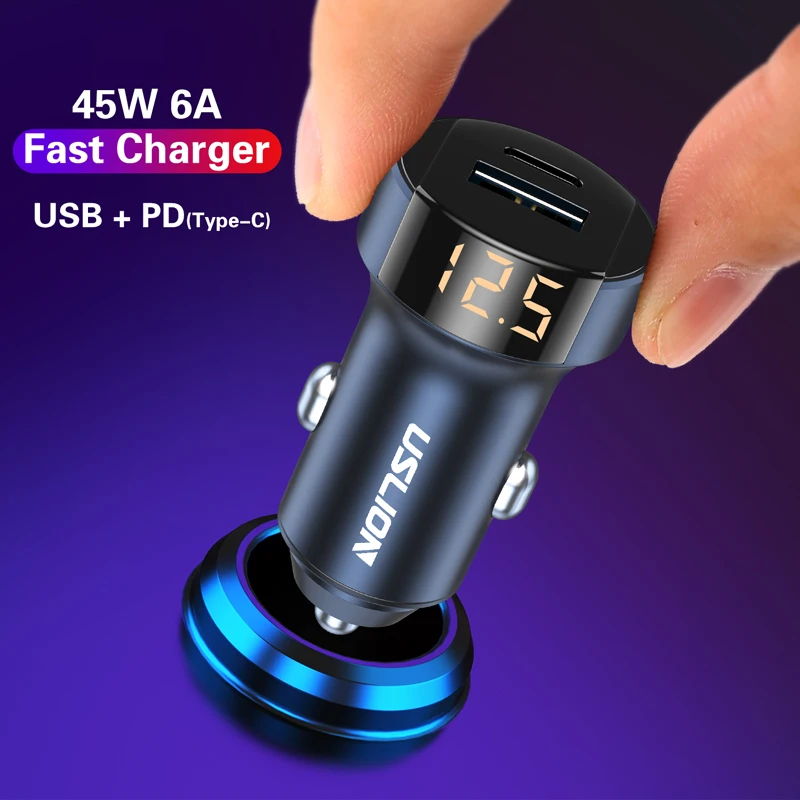 USLION 45w быстрая зарядка 3 0 USB Автомобильное зарядное устройство для iPhone 11 Pro Max Xiaomi