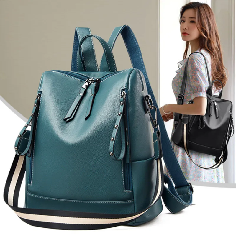 

YOUSE Brand 2021 New Two-shoulder Women's Backpack Trend Anti-theft Backpack Soft Leather Large Capacity Travel Bag Book Bags