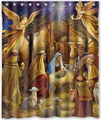 

Funny design Christmas Nativity Holy Family Tree--Three Wisemen Christmas Shower Curtain