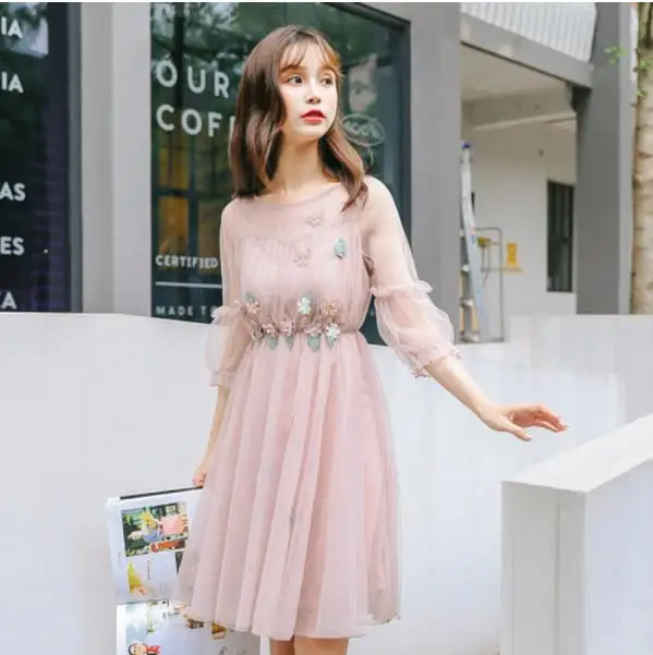 Женские платья Япония каваи леди цветок супер фея Сетчатое платье с жгут внутри