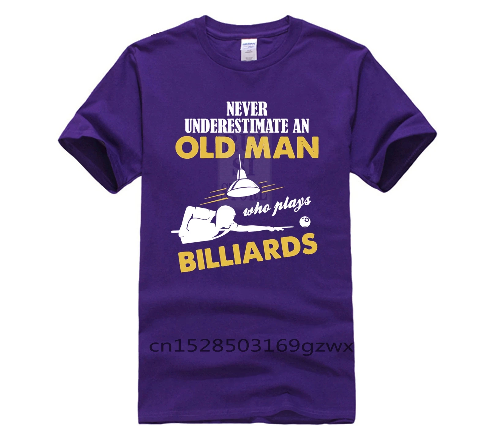 

Printed T shirt crew neck short sleeve Never Underestimate An Old Man Who Plays Billiards Hot men's fun casual print T shirt
