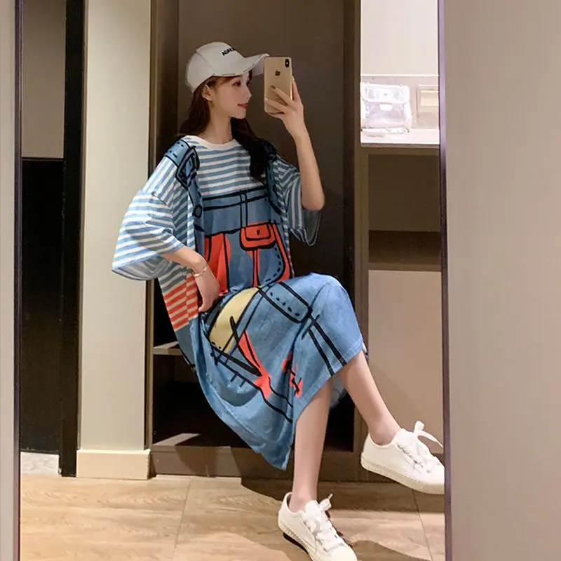 

QWEEK Summer Casual Dress 2021 Women's Summer Sundresses Tshirt Dress Women Oversize Loose Sleep Plus Size Dresses for Women