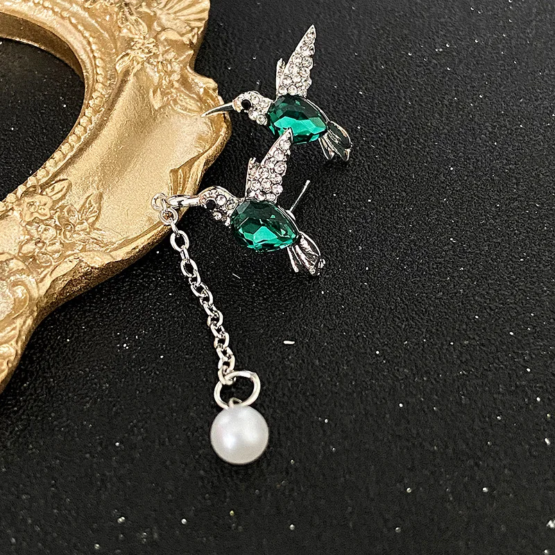 

Irregular Bird Drop Long Tassel Drop Earrings for Women Fashion Rhinestone Imitation Pearl Tassel Earring Jewelry Gifts