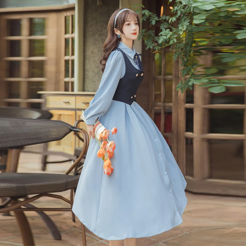

2021AutumnChinese StyleRetroTum-down CollarVersatileShow thinWomenDresses