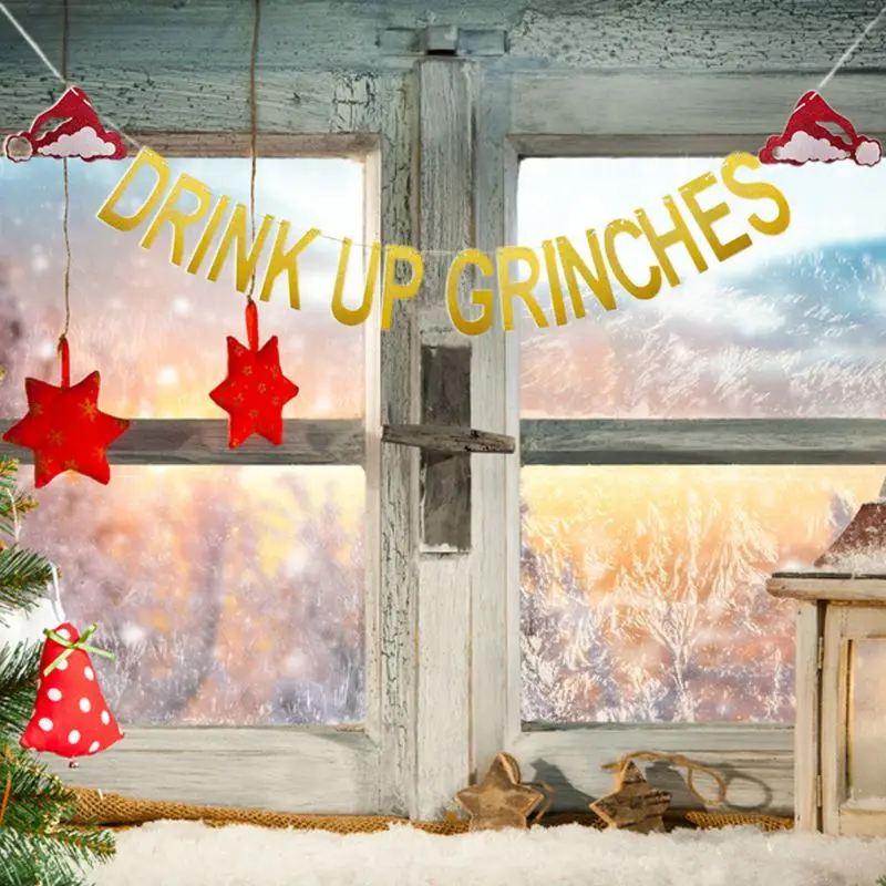 2 шт. Золотая блестящая Рождественская шляпа для питья баннер Drinch украшения