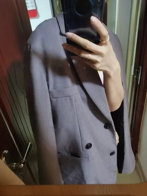 

LANMREM 2021 vintage fashion new Loose Gray Oversize grey Suit spring casual high quality Loose blazers Coat for women YJ105