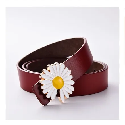 

Designer brand Flowers Smooth Buckle Genuine leather Belt for Women's High Quality Cowhide Chrysanthemum Buckle Black Waistband