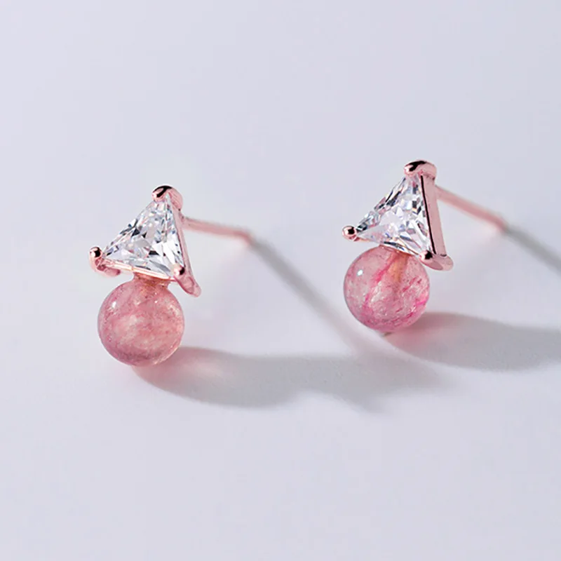 Trustdavis Genuine 925 Sterling Silver Sweet Triangle CZ Strawberry Crystal Stud Earrings For Women Wedding Jewelry Gift DS2176 | Украшения