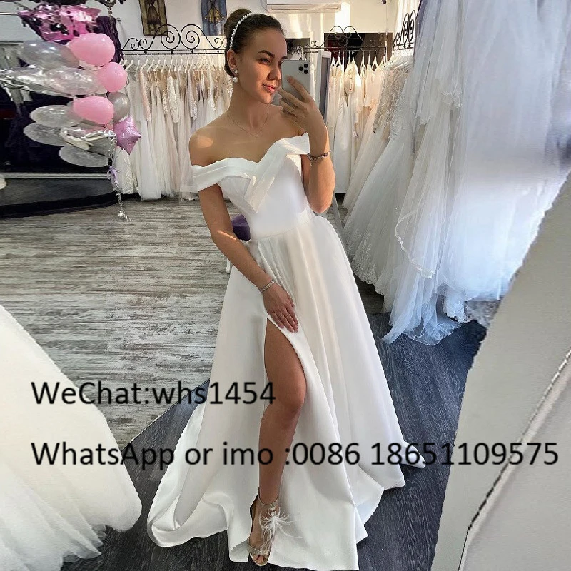 Mbcullyd Side Split Beach Wedding Dresses Long Sexy Off Shoulder Boho Bridal Dress For Women Backless vestidos de novia 2020 | Свадьбы и
