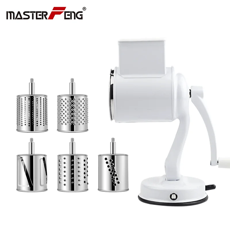 

Manual Rotary Cheese Grater, Round Mandoline Slicer with Strong Suction Base, Vegetable Slicer Nuts Grinder Cheese Shredder