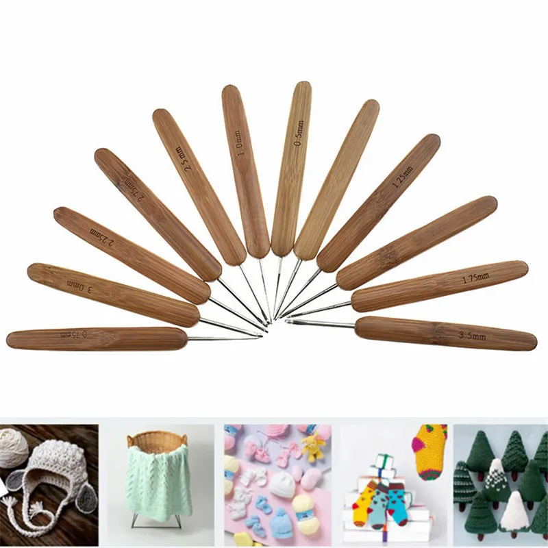 

(3mm - 0.75mm) Bamboo Crochet Hooks Needles Natural 13.5cm long For DIY Knitting Needles Home Knitting , 1 Set ( 10 PCs/Set)
