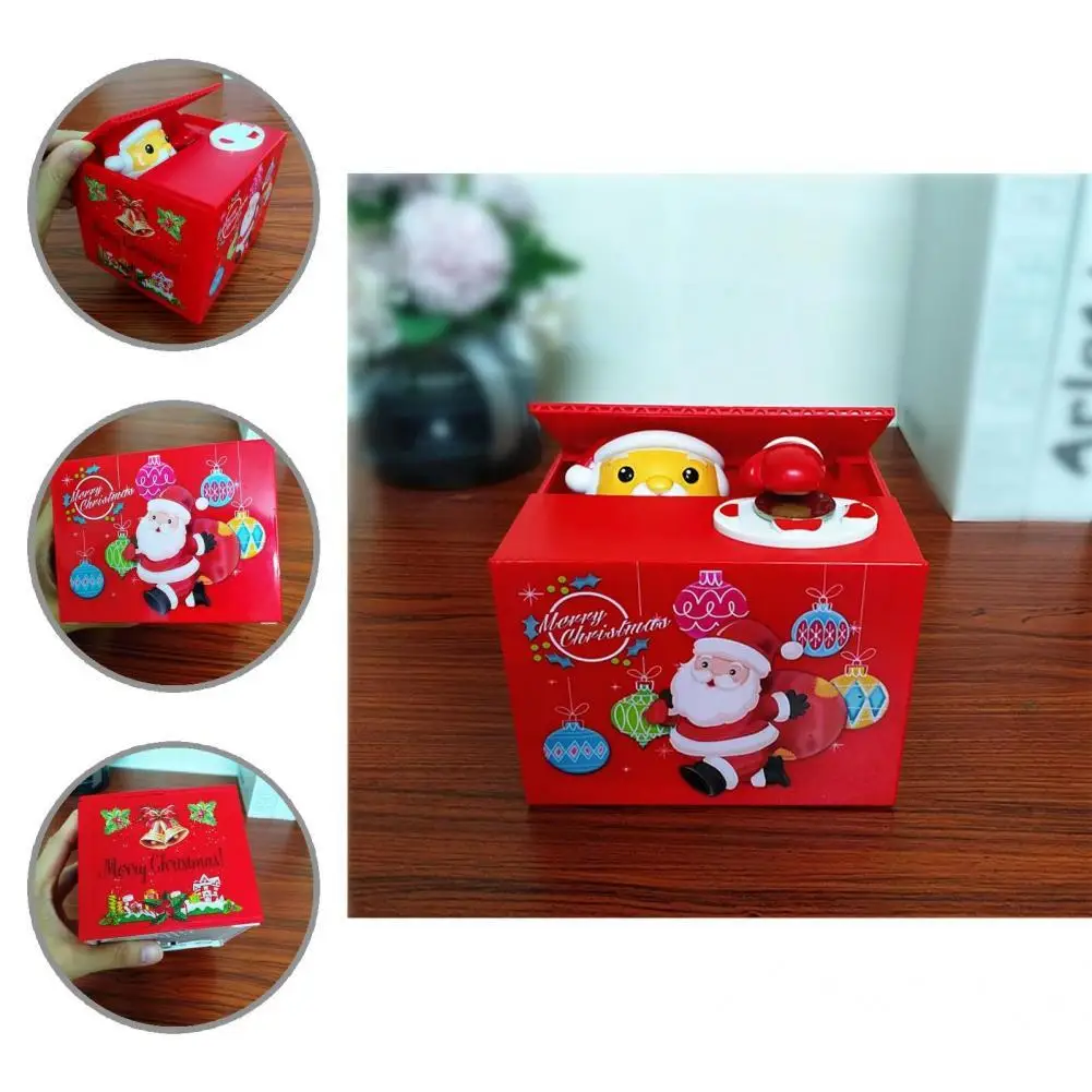 

Large Capacity Red Color Electric Santa Claus Stealing Coin Box for Household