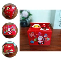 large capacity red color electric santa claus stealing coin box for household