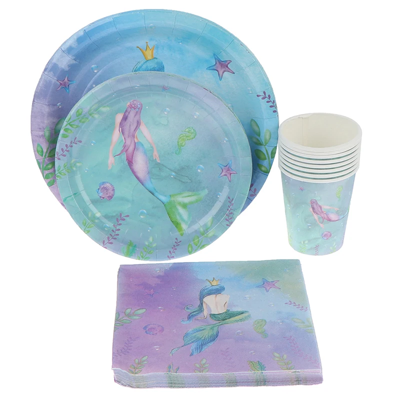 

Birthday Wedding Disposable Tableware Little Mermaid Theme Party Decorations Sets Plates Napkins Cups Baby Shower Party Favors