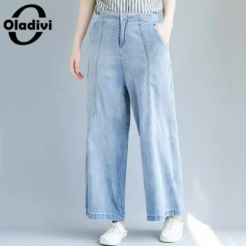 

Джинсы женские Oladivi, свободные, с эластичной талией, большие, синие, L XL