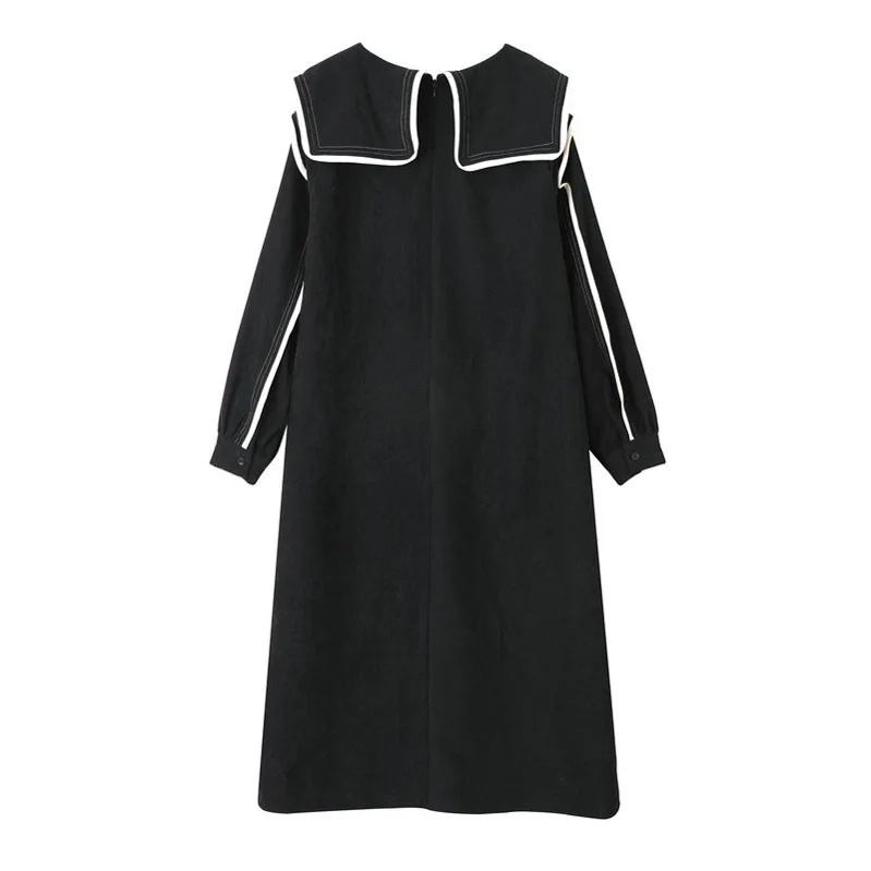 

SuperAen 2021 Spring New Black O Neck Full Mid Length Vintage Woman Dress